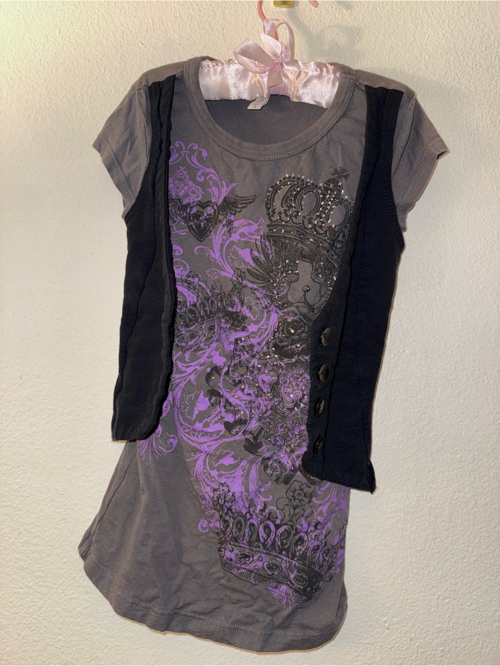 Vintage Girls Full Tilt Faux Vest Rhinestone Tee